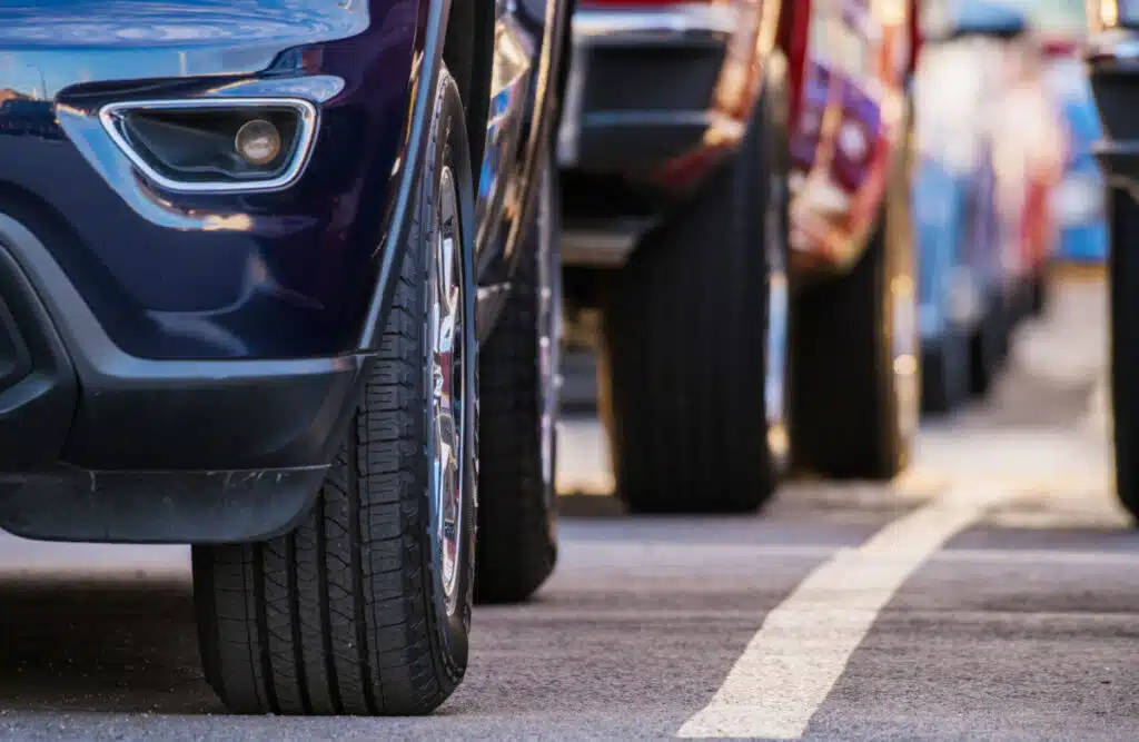 Close up shot of vehicles lined up