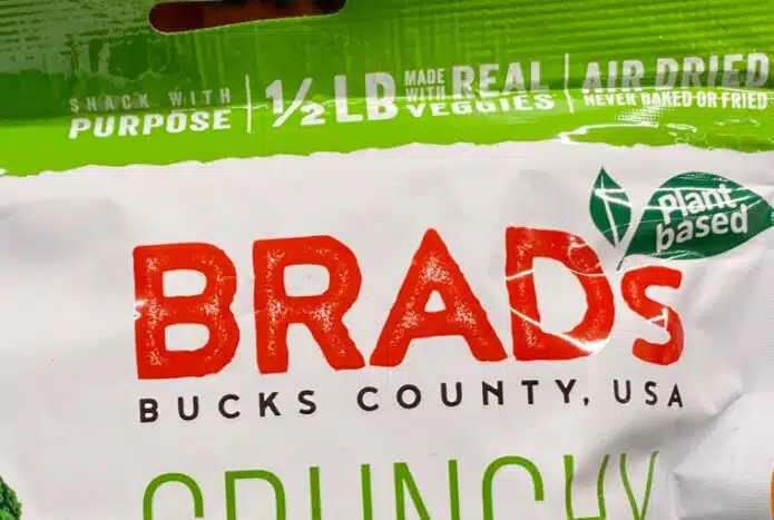 Up close shot of Brad's Plant Based Logo on bag, representing the Brad's Plant Based kale chips class action lawsuit.