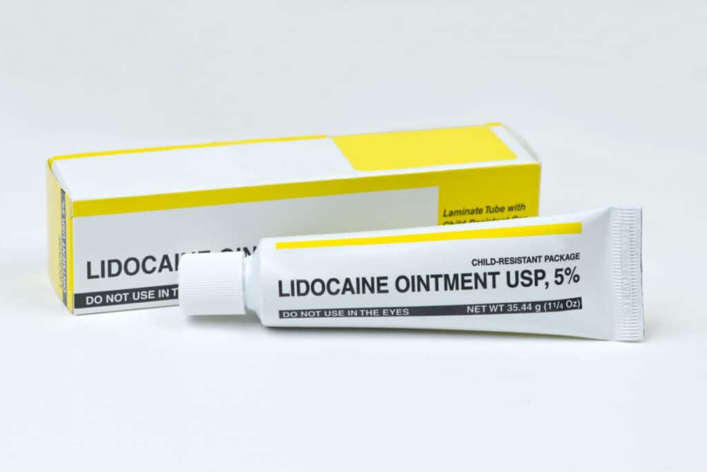 Tube of lidocaine cream and it's packaging