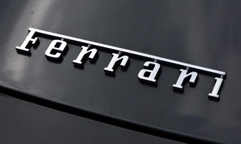 Ferrari written arcross hood of a Ferrari