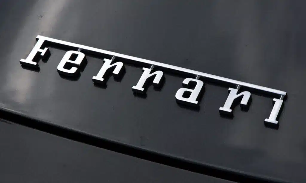 Ferrari written arcross hood of a Ferrari