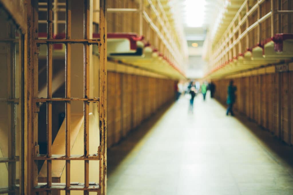 A hallway shot in a prison, representing the Cuyahoga County, Ohio, jail class action.