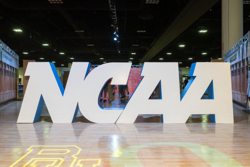 NCAA sign on gym floor