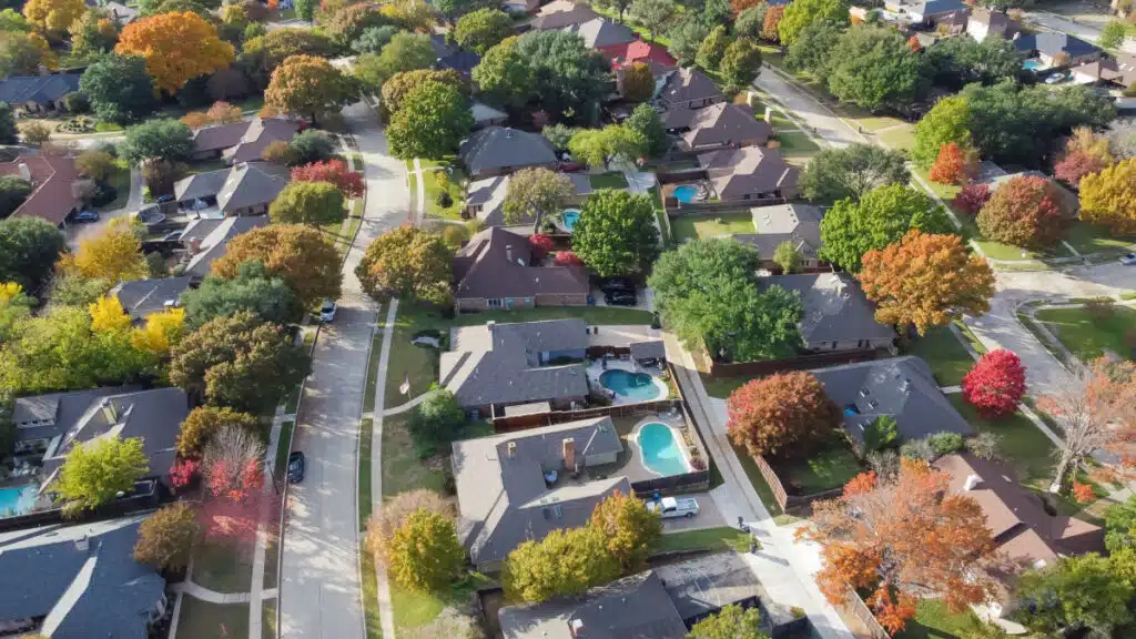 Arial shot of a neighborhood representing the Kilgore ISD property tax settlement.