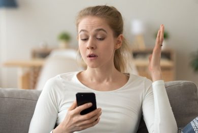 Woman upset about incoming texts