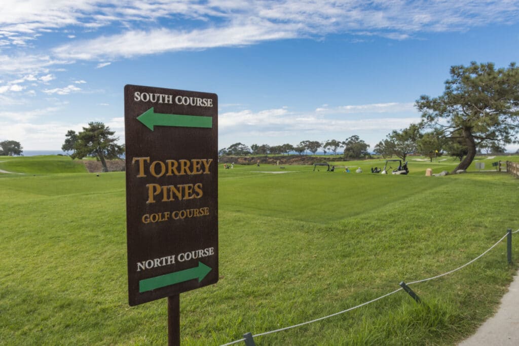 A sign at Torrey Pines Golf Course giving directions of the course