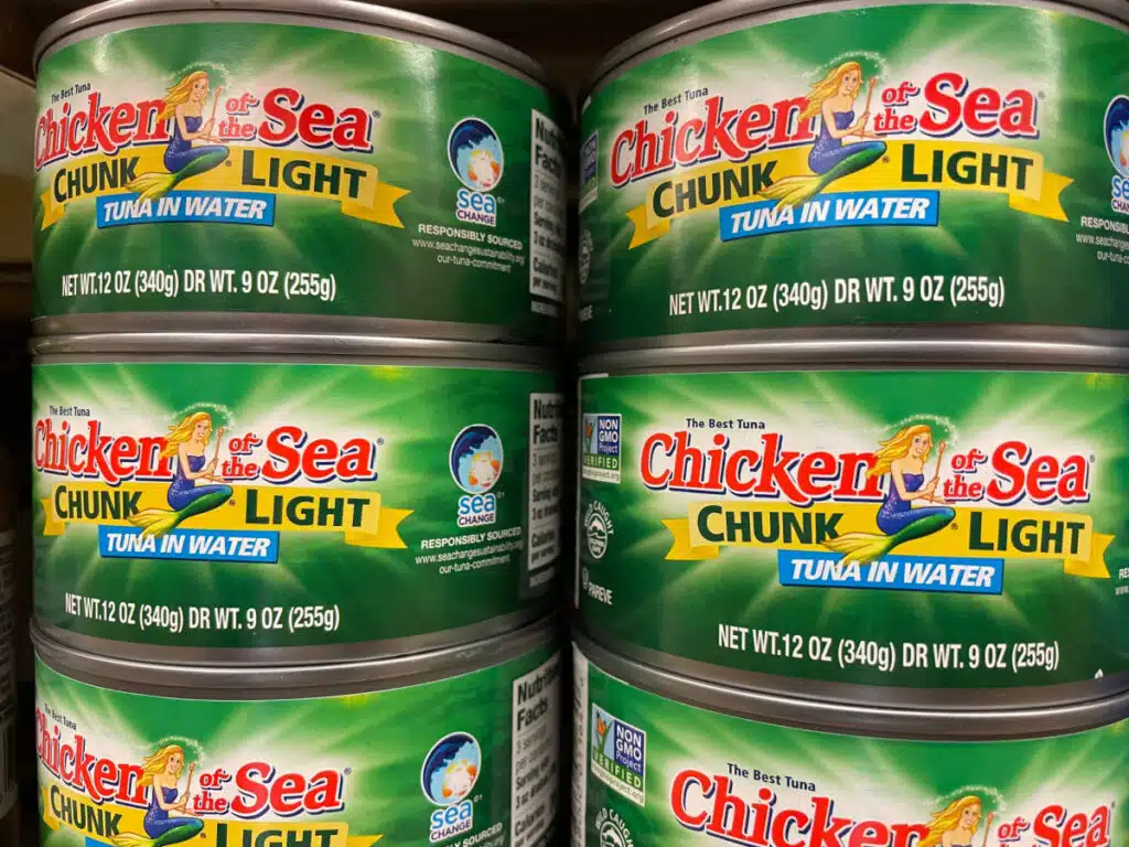 Stacks of Chicken of the Sea Tuna