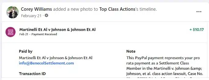 Benecol FB 2-21-23 settlement checks