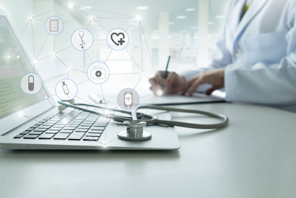A stethoscope listening to a computer, representing the CorrectCare data breach.