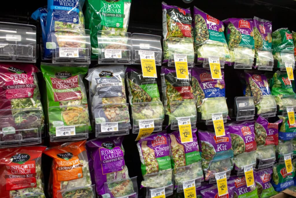 Salad kits in grocery store