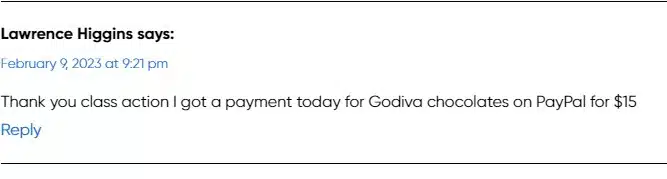 Godiva Chocolate Site 2-9-23 settlement checks