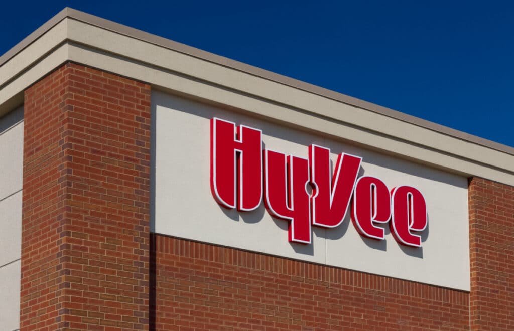 Hy-Vee sign on brick building