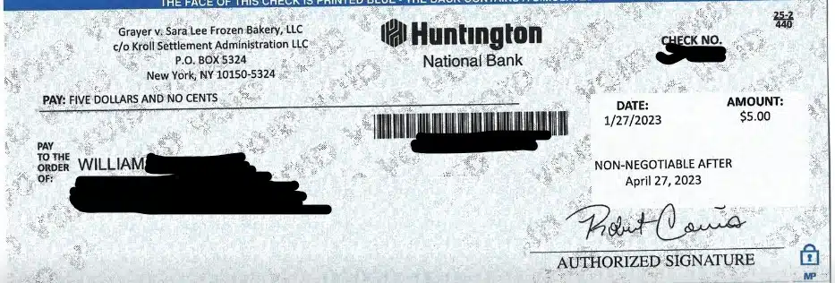 Sara Lee FB 2-3-23 settlement checks