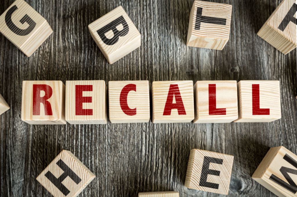 Block letters that spell "Recall"