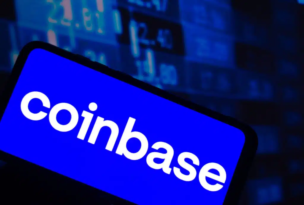 Coinbase logo on cell phone