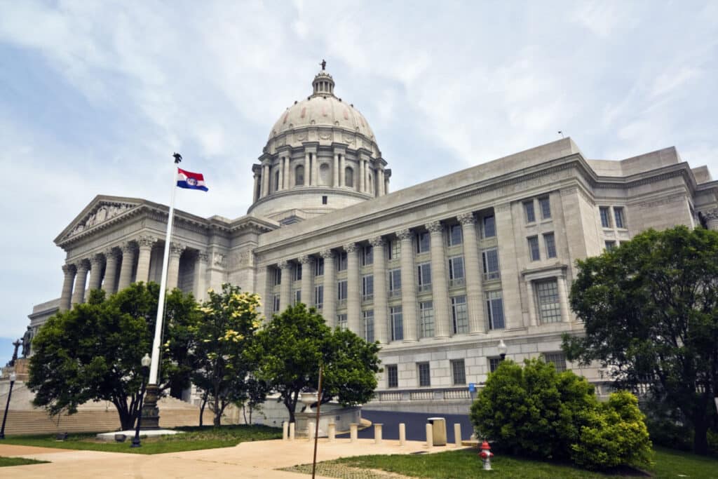 Missouri state capital building in Jefferson City, MO.