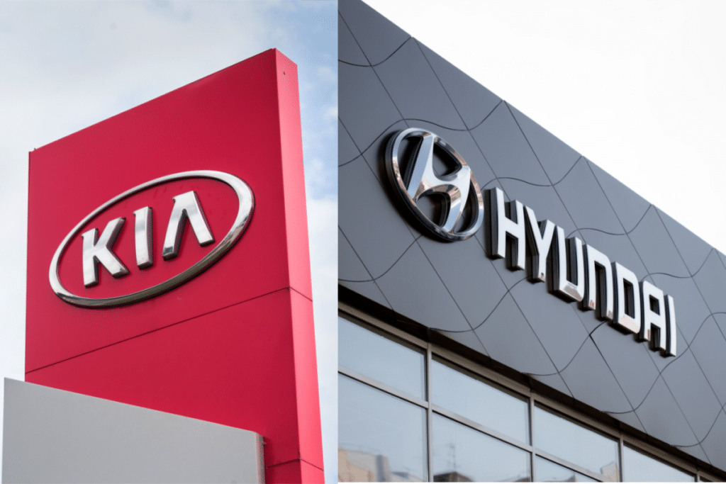 Kia and Hyundai signs at dealerships