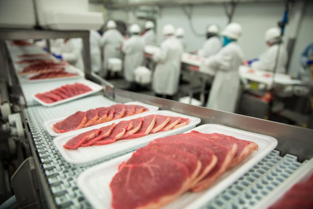 Pork packaged in meat factory