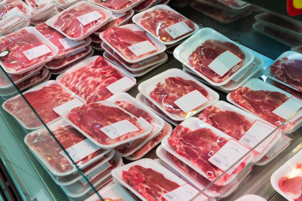 Meat packaged at grocery store.