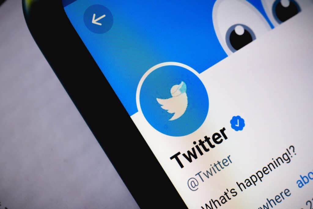 Twitter user profile on cell phone representing the Twitter user data class action.