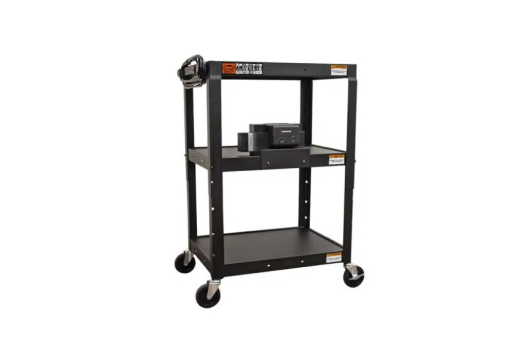 Audiovisual black metal cart with two trays