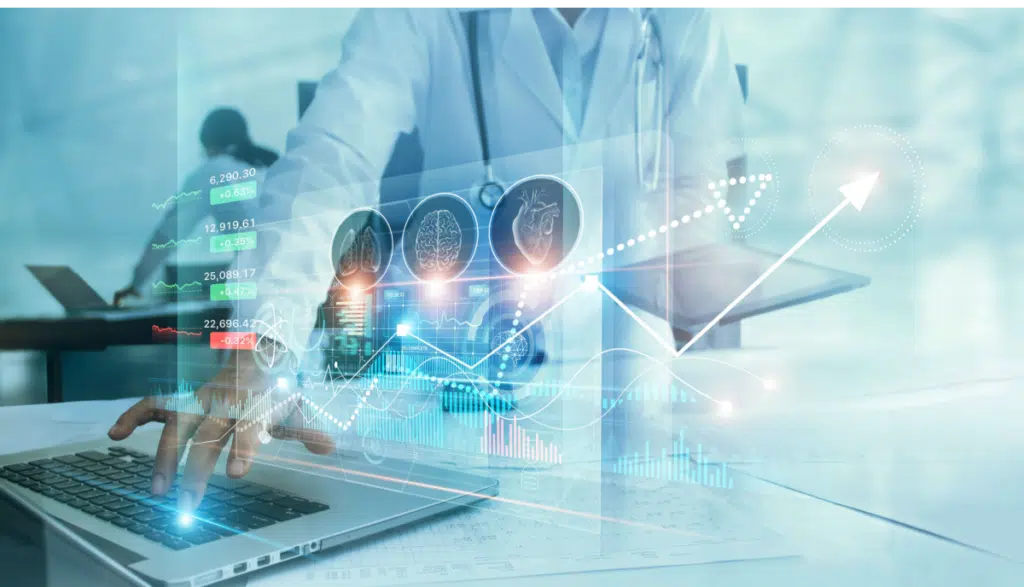 Healthcare business graph data and growth, Medical examination and doctor analyzing medical report on network