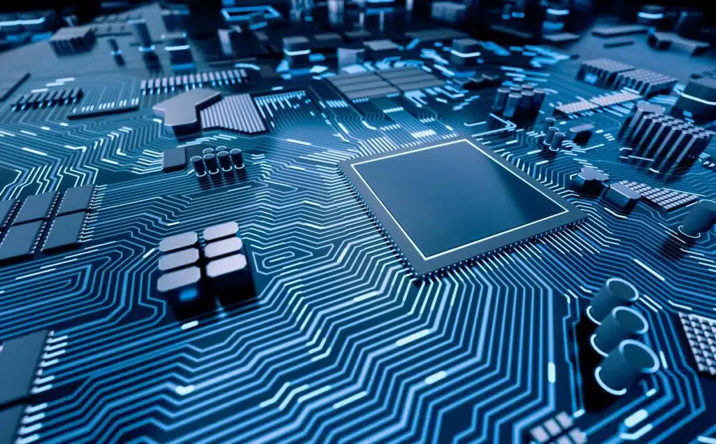Close up of an electronics motherboard, representing the SEIU class action settlement.