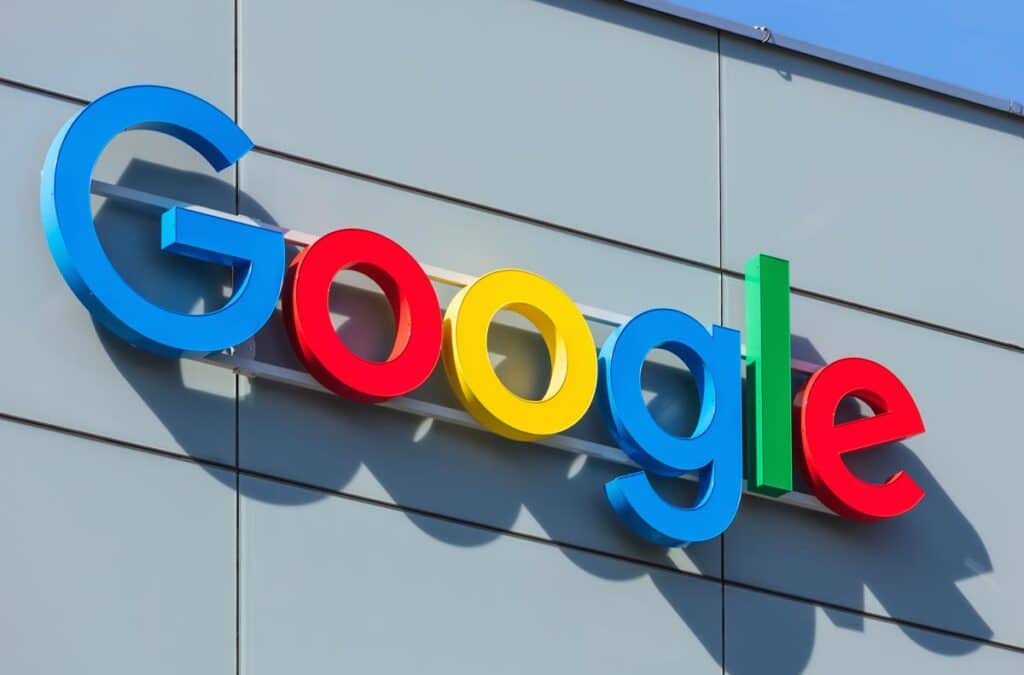 Close up of Google signage, representing the Sonos smart speaker and Google patents lawsuit.