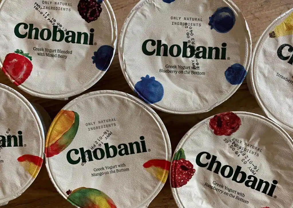 Various Chobani yogurt cups, representing the Chobani zero sugar class action.