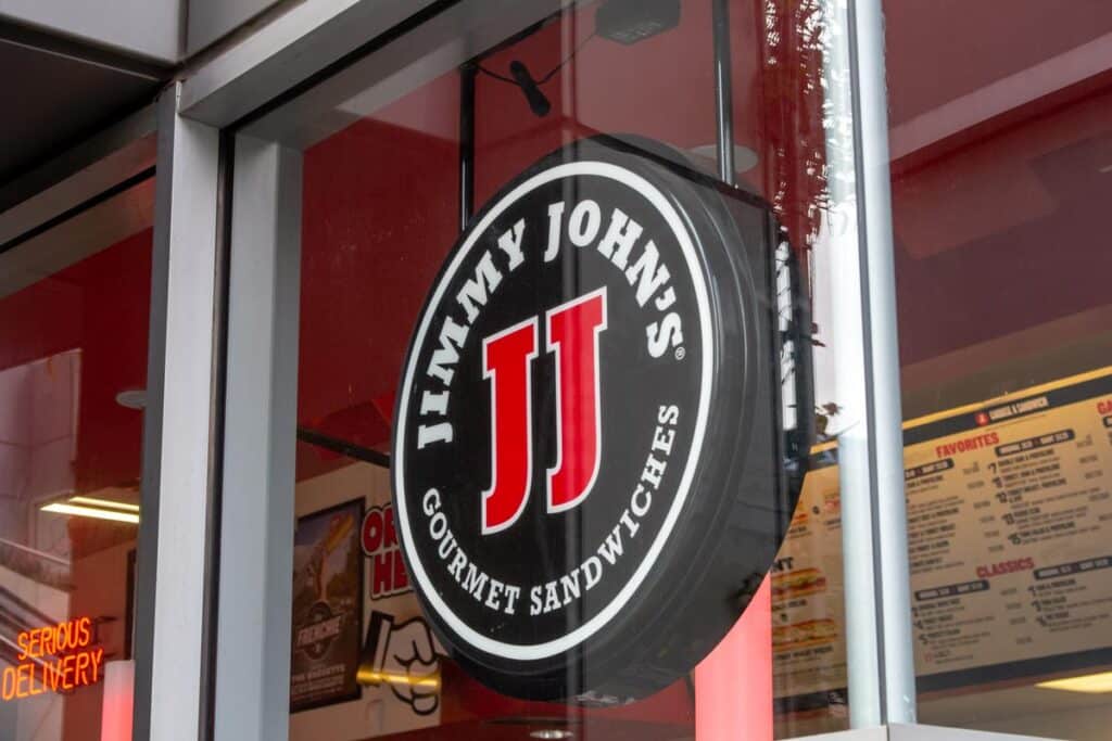 Close up of Jimmy Johns signage.