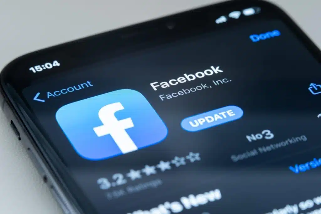 Close up of Facebook app on a smartphone screen.