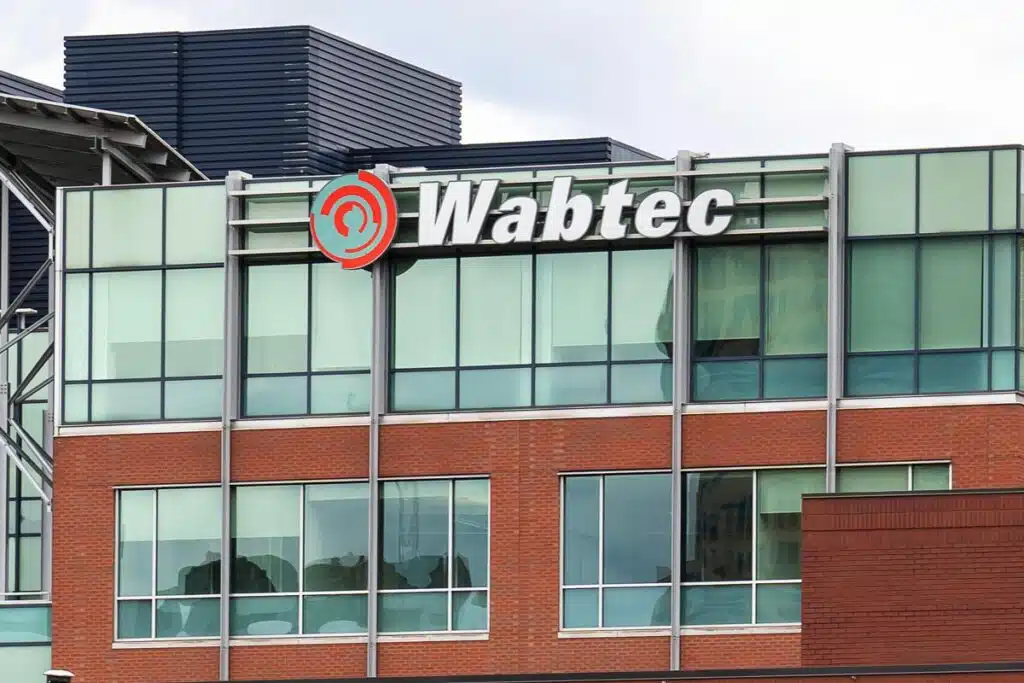 Close up of Wabtec signage.