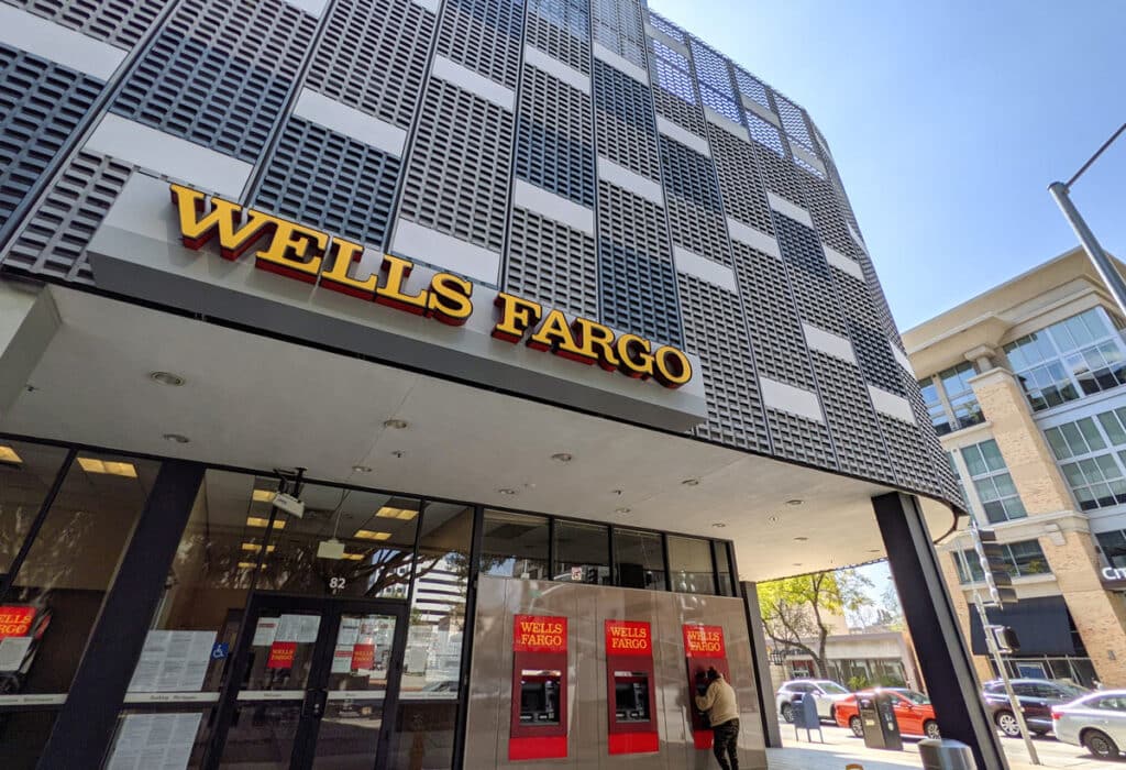 Exterior of a Wells Fargo location.