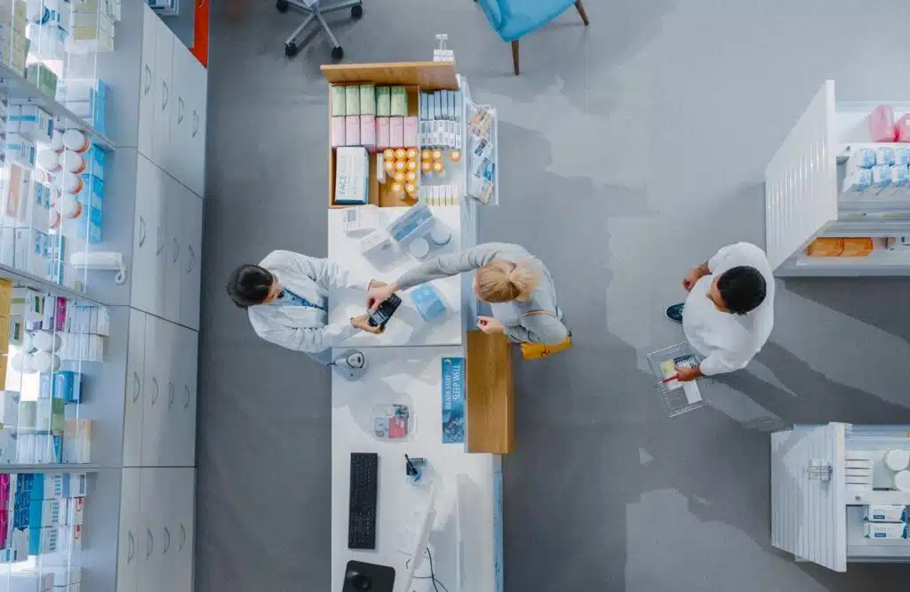 Top view of a pharmacy location, representing the Eli Lilly insulin price cap settlement.