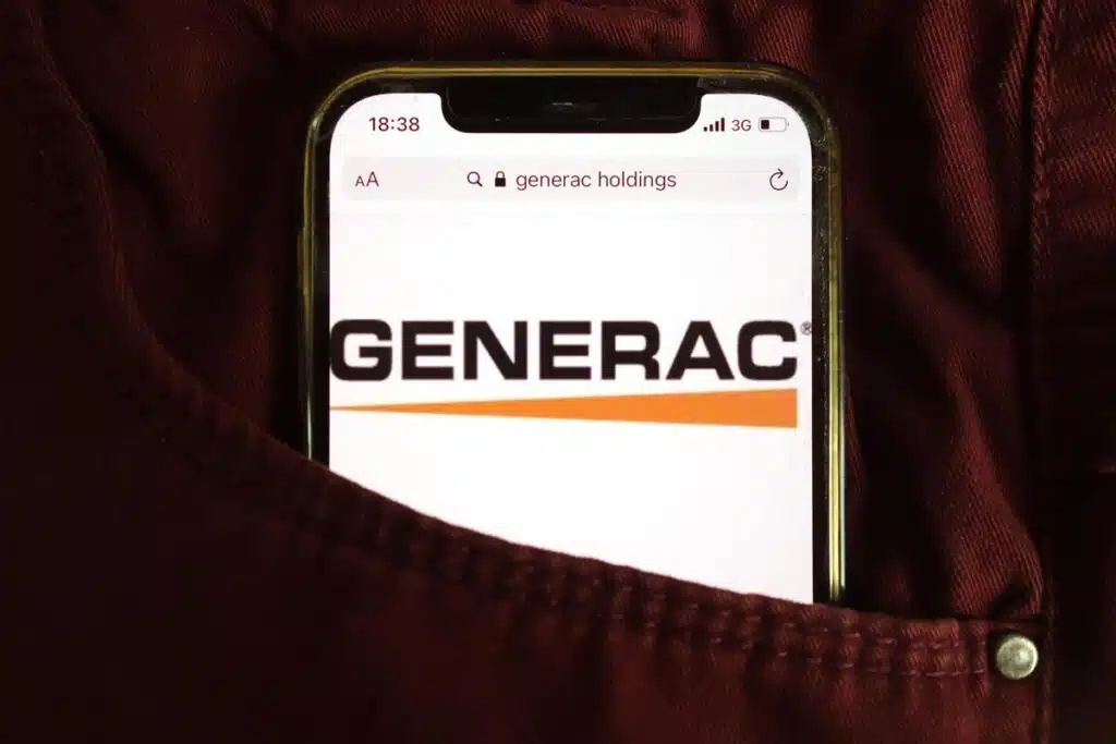 Generac logo seen on smartphone screen.