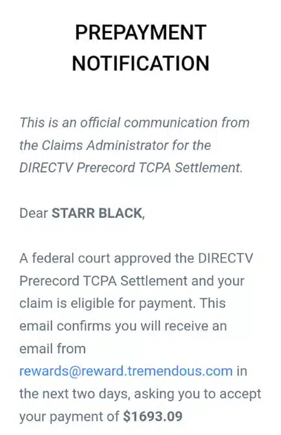 DirecTV FB 2 6-6-23 class action settlement checks