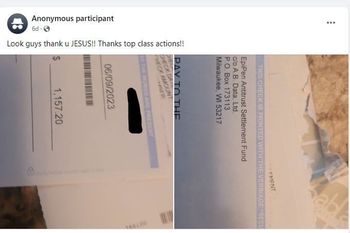 EpiPen Check 6-19-23 EpiPen settlement