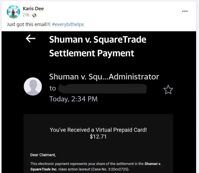 SquareTrade FB 6-1-23 class action settlement checks