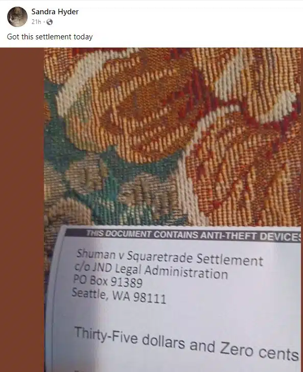SquareTrade FB 6-5-23 class action settlement checks