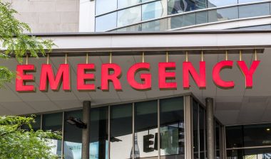 Emergency room entrance signage, representing the Boppy Newborn Loungers recall.