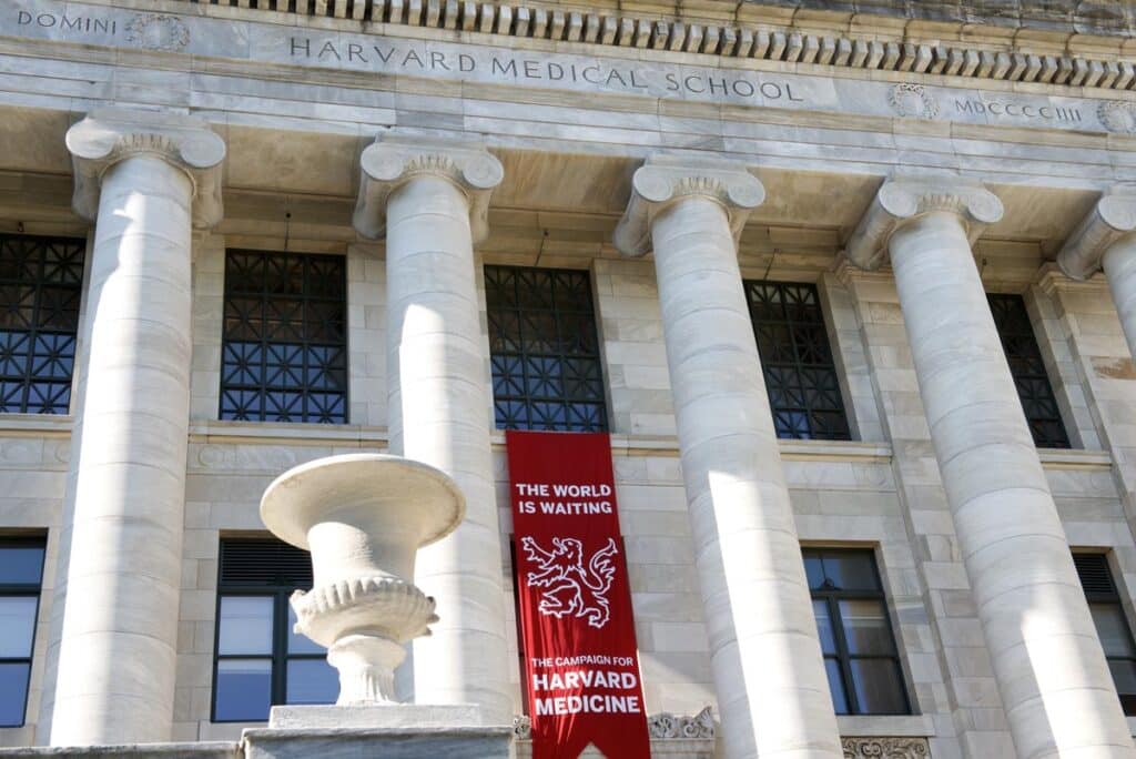 Exterior of Harvard Medical School, representing the Harvard morgue human remains theft indictment.