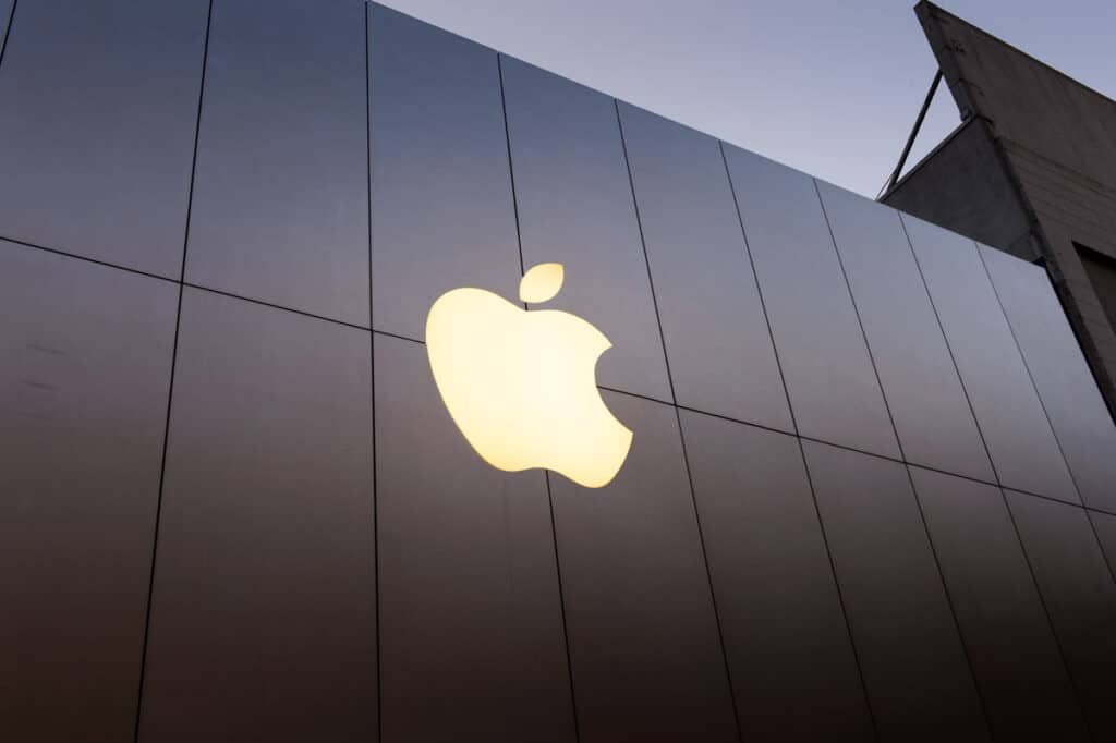 Close up of Apple Store signage, representing the Apple shareholders lawsuit.