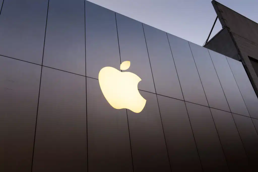 Close up of Apple Store signage, representing the Apple shareholders lawsuit.