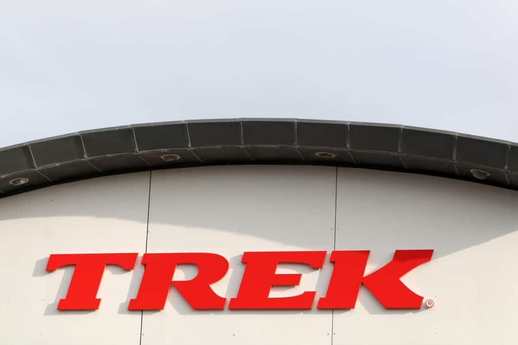 Close up of Trek signage, representing the Trek bicycle recall.