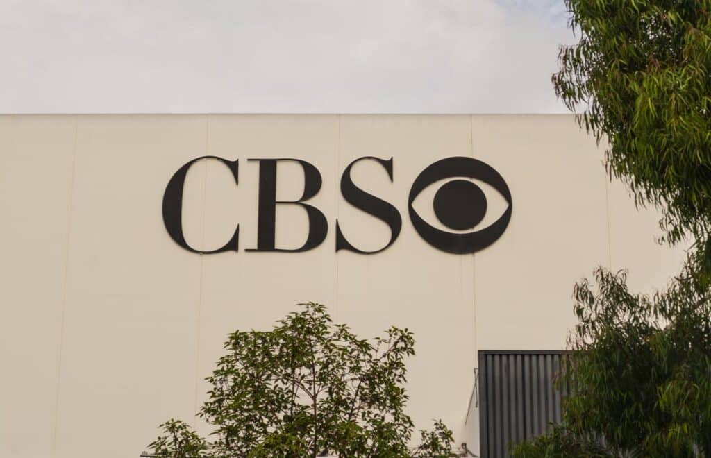 Close up of CBS signage, representing the CBS, Cox, Fox settlement.