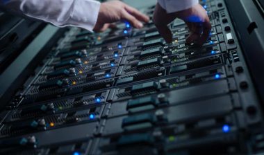 Close up of a network server in a data center, representing the Creative Services data breach settlement.