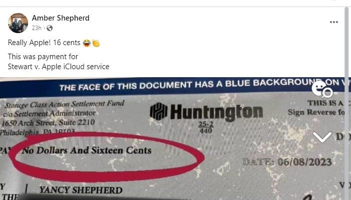 Apple iCloud FB 6-19-23 settlement checks