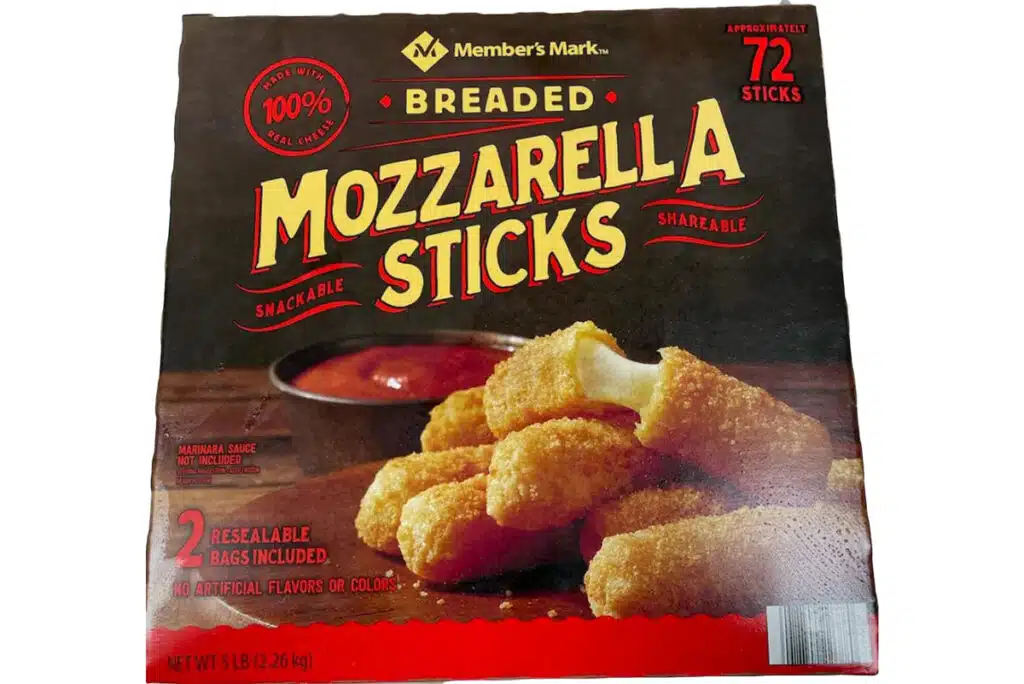 Product photo of recalled mozzarella sticks by Members Mark, representing the Member's Mark mozzarella sticks recall.