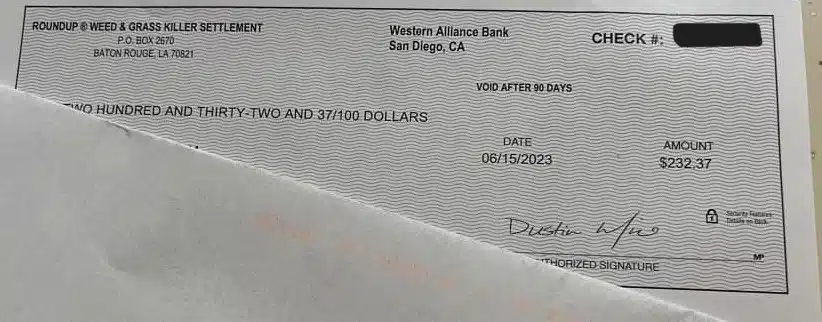 Roundup Check 6-21-23 settlement checks
