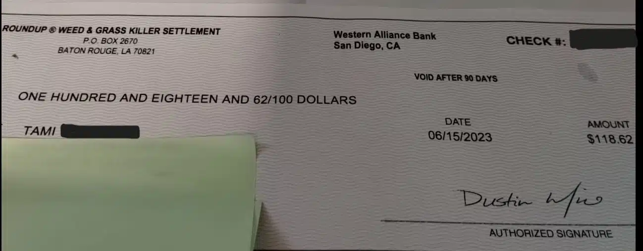 Roundup Check 6-26-23 settlement checks